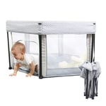Baby Travel Crib Cot, 2 in 1 Foldable Playpen with Mattress, Lightweight Infant Playpen Center Playard with Carry Bag for Infants Toddlers Home Outdoor, Side Zipper Design, Gray