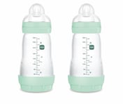 MAM Easy Start A137 Biberon anti-coliques breveté avec tétine en silicone SkinsoftTM ultra doux pour bébés à partir de 2 mois 2 unités Auto-stérilisation en 3 minutes Bleu 260 ml