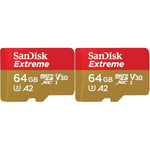 SanDisk 64GB Extreme microSDXC card for Action Cams and Drones + SD adapter + RescuePRO Deluxe, up to 170 MB/s, with A2 App Performance, UHS-I, Class 10, U3, V30 (Pack of 2)