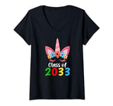 Womens Unicorn Class of 2033 Grow With Me Back To School Girls V-Neck T-Shirt