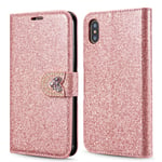 ZCDAYE Case for iPhone XR,Luxury Bling Glitter [Magnetic Closure] PU Leather Flip Wallet [Love Diamond Buckle] Folio Soft TPU with [Card Slots] Stand Function Cover for iPhone XR - Rose Gold