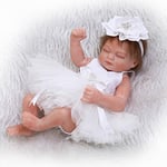 Pinky 10" 26cm Sleeping Baby Girl with White Dress Full Vinyl Silicone Body Real Touch Baby Lifelike Reborn Dolls Realistic Newborn Baby Doll Sleeping Girl Best Gift for Xmas