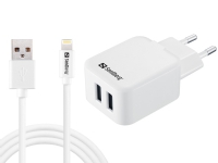 Sandberg - Strömadapter - 2.4 A (USB) - Dual - inkl. Lightning 1 m. - for Apple iPad/iPhone/iPod