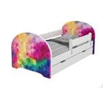 MEBLEX Children Toddler Bed for Kids White with Drawers & Safety Foam Mattress 160x80cm Children Sleeping Bedroom Furniture with MDF Full Bed Frame with Built-in Headboard (Colourfull, 160x80cm)