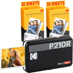 KODAK Pack Mini Imprimante P210 Retro 2 + Cartouche et papier pour 60 photos - Imprimante Connectée Bluetooth - Photos format CB 5,3 x 8,6 cm - Batterie Lithium - Sublimation Thermique 4Pass