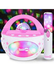 Rockjam 10-Watt Rechargeable Bluetooth Karaoke Machine With Wireless Microphone, Voice Changing Effects &Amp; Led Lights - Baby Pink