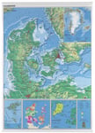 Plakat Danmarkskort 97X137 Cm Lamineret
