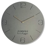 FLEXISTYLE Grande Horloge Murale sans Bruit de tic-tac - Gris - 50 cm - pour Salon, Chambre à Coucher - Fabriquée en Europe