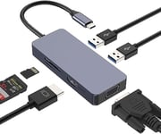 Station d'accueil USB C 6 in1 AYCLIF, Adattatore HDMI VGA Dual Monitor - USB 2.0, lettore schede SD/TF - Compatibile Con MacBook Pro/Air, Dell/HP/Lenovo
