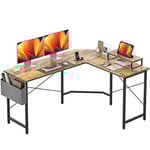 Cubiker Bureau d'angle de jeu, 150 x 120 cm, avec support pour écran et sac de rangement latéral, bureau de jeu, en forme de L, marron vintage