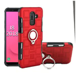 Samsung Galaxy J8 (2018) mobilskal plast silikon ringhållare utfällbart ben magnetiska bilhållare - Röd