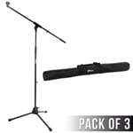 Tiger Pack of 3 Boom Microphone Stands with Bags