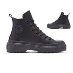 CONVERSE Chuck Taylor All Star Lugged Lift Platform Leather Sneaker, Black, 2 UK