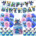 Stitch & Lilo Tema Födelsedag Dekorationer Cartoon Födelsedag Dekoration Ballonger Tårta Topper Banners (FMY)