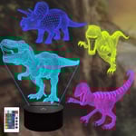 Dinosaurie Lampor, 3D Nattlampa Illusion 4 Mönster med Fjärrkontroll 16 Färgförändring Dekorlampa, Dinosaurie Presenter för Barn