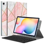 MoKo Keyboard Case Compatible with Galaxy Tab S6 Lite 2020, Magnetic Cover Shell Case with Removable Wireless Keyboard Fit Samsung Galaxy Tab S6 Lite 10.4 2020 SM-P610/P615, Geometric Marble Pink