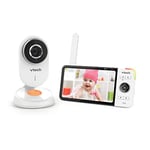VTech - BM818 - Babyphone Vidéo Wide View HD - Écran 5'' Ultra Plat HD -Veilleuse et Berceuses 720p - Version FR, Blanc