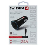 DUAL USB Port Car Charger for Apple iPhone 15 / 15 Plus / 15 Pro by SWISSTEN