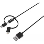 Philips DLC3106T/03 Câble de charge multiple 3 en 1 pour Apple iPhone Lightning - Câble USB-C - Câble micro USB - 2 m - Noir