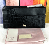 Radley London Pockets Faux Croc Large Black Leather Bifold Purse Wallet New