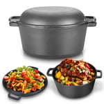 Double Dutch Oven Dutch Oven 2 in 1, Dutch Oven Cast Iron Combination Enamel Cooker Generally Applicable for Gas and Induction Cookers Suitable for Frying and Grilling