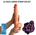Dildo BIG GIRTHY 12 Inch Realistic Flesh Suction Cup STRAP-ON KIT Purple Harness