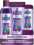 Aussie Blonde Hydration Vegan Purple Shampoo, Conditioner and 3 Minute Miracle H