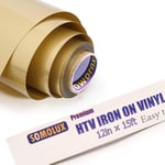 Somolux HTV Matte Gold Iron on Vinyl for Silhouette and Cricut Easy to Cut & Weed Iron on Heat Transfer Vinyl DIY Heat Press Design for T-Shirts 12inch x15feet Roll