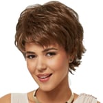 Kort brun peruk för damer _ trendig kort lockig brun peruk brown 28cm
