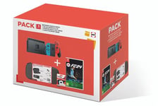 Pack Console Nintendo Switch Rouge et Bleu Néon + Jeu EA Sports FC 24 + Starter Pack 6 en 1 Néon + Carte microSD 128 Go