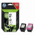 HP 62 Ink Cartridge Combo Genuine Black and Tri-Colour N9J71AE for HP Printers-