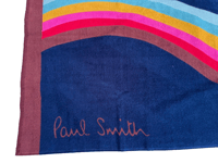 PAUL SMITH SWIRL Centre Beach Towel Navy stripe with signature logo in bag