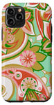 Coque pour iPhone 11 Pro Nuances corail/vert Grand motif géométrique cachemire