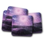 4 Set - Space Volcano Coaster - Pink Purple Alien Planet Stars Fun Gift #13110
