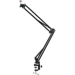 Hama Articulated Arm Stand, Overhead Tripod (Table Tripod with 1/4 Inch Thread, Holder for Mobile Phone, Camera, Ring Light, Microphone, Tablet, Clamp Mount up to 70 cm, Gooseneck, Boom Arm for