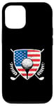 Coque pour iPhone 13 Pro Golfeur drapeau américain joueur de balle de golf Patriot 4 juillet