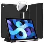 VAGHVEO Case for iPad Air 5th/4th Generation 10.9 Cover with Pencil Holder, iPad Air 5 2022 / Air 4 2020 PU Leather Smart Cases [Auto Wake/Sleep], Flexible Protective Soft TPU Back Cover Shell, Black