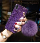 Phone Case IBHT Fox Hair Ball Glitter Phone Case For IPhone 11 Pro X XR XS Max Silica Gel Phone Cover For IPhone 7 8 6s Plus 1 (Color : Purple, Material : For iphone XS MaX)