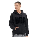 UGG Women's Rey Fuzzy Logo Hoodie Hooded Sweatshirt, Black, S