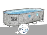 Kit piscine tubulaire ovale Bestway Power Steel SwimVista avec hublots 5,49 x 2,74 x 1,22 m + Kit d'entretien Deluxe