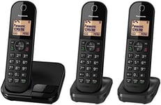 Panasonic KX-TGC41 Digital Cordless Phone with Nuisance Call Blocker, speakerphone and call waiting - Black (Pack of 3)