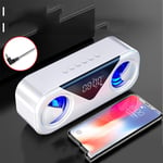 Small stereo Bluetooth Speaker Wireless alarm clock, snooze, ambient light, real-time temperature display, FM radio, White,alarm clock digital ANJT (Color : White)