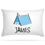 PERSONALISED Cushion Cover Pillowcase Kids Slumber Party Tent sleepover teepee Custom Gift for Girls and Boys (Blue)