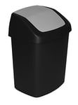 Curver Waste Bin with Swinging Lid, Black/Grey, 15 Litre