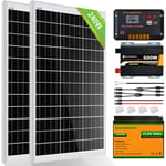 Eco-worthy - 240W 12V Kit panneau solaire avec batterie rechargeable lithium LiFePO4 50Ah 12V,contrôleur de charge 30A,onduleur 600W 12V pour maison