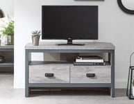 GFW Boston 2 Shelf Corner TV Unit, Television Stand for Living Entertainment Room with Storage Shelves & Drawers, Grey, H-48.5cm x W-86cm x D-45cm