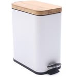 Poubelle de 5 l - Petite poubelle rectangulaire en métal - Avec couvercle en bambou - Interrupteur à pied - Design portable - Pour cuisine, salle de