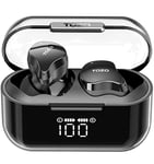 TOZO T18 Bluetooth 5.3 True Wireless Stereo Earbuds IPX8 Waterproof in Ear Headset Call Noise Reduction Headphones with Digital Display and Transparent Case Long Standby Earphones Black