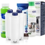 3x Water Filter For Delonghi DLSC002, Descaler and Delonghi Milk Clean DLSC550
