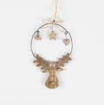 RUSTIC WOODEN RUDOLPH HANGING DECORATION COPPER COLOUR BY SASS & BELLE